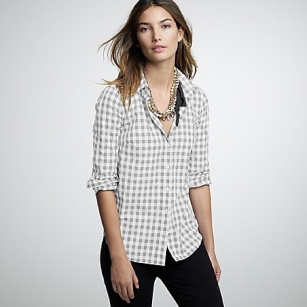 J. Crew Gray Gingham Button-Down Shirt Size 4